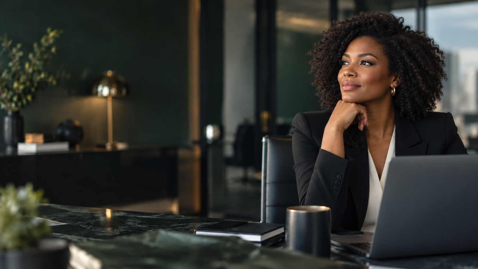 Mujer negra responsable de formación en un espacio corporativo