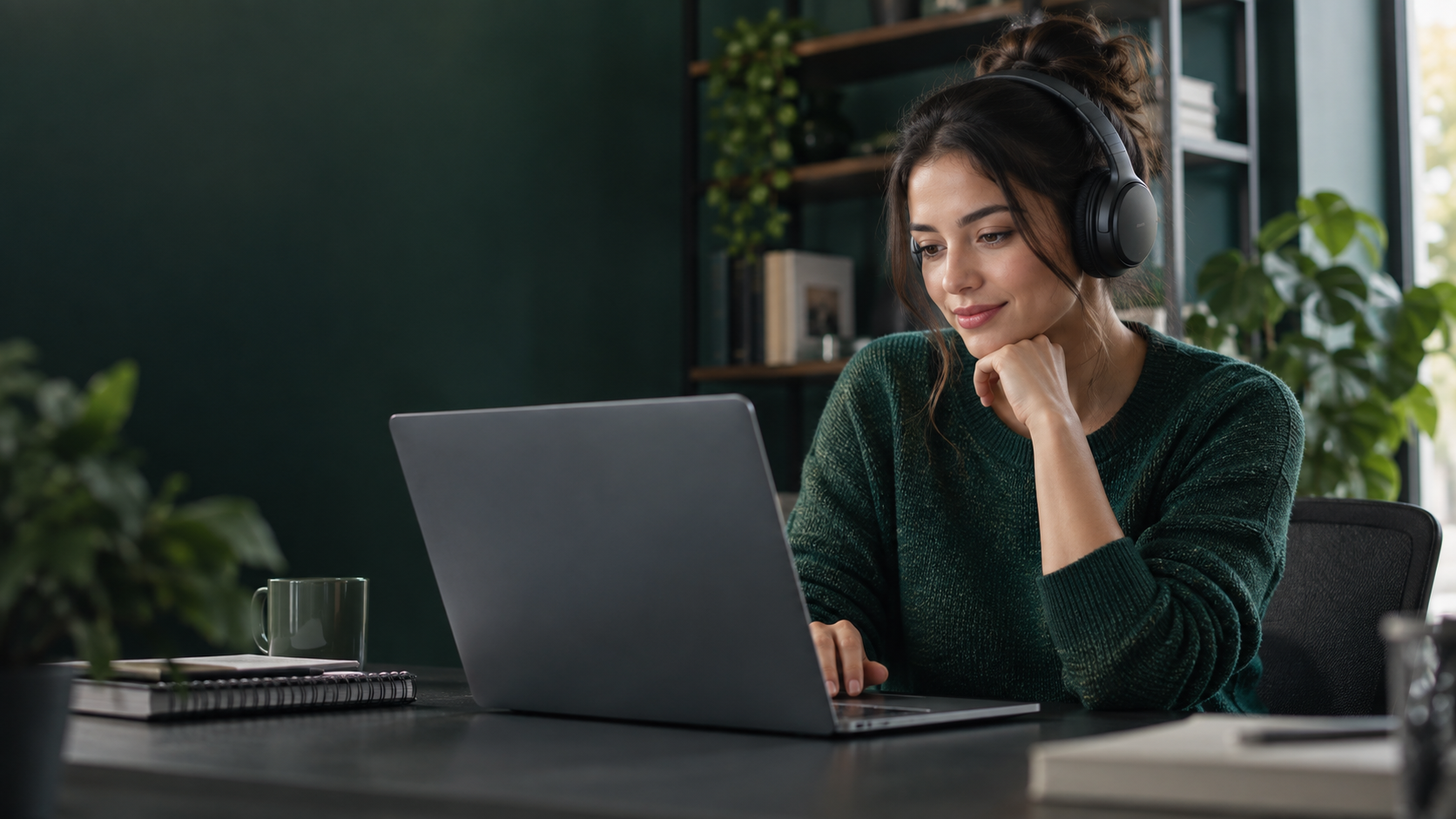 Alumno siguiendo formación online con auriculares